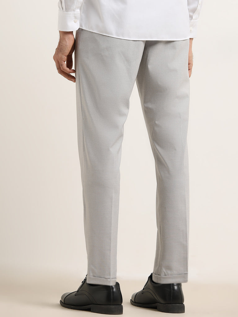 WES Formals Grey Houndstooth Carrot-Fit Mid-Rise Trousers