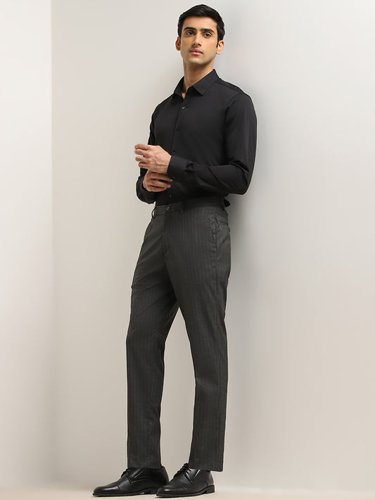 WES Formals Charcoal Slim Tapered-Fit Mid-Rise Trousers