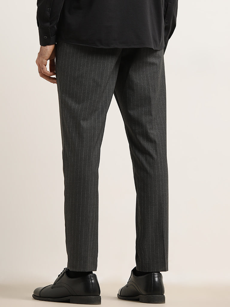 WES Formals Charcoal Slim Tapered-Fit Mid-Rise Trousers