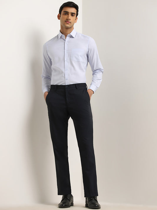 WES Formals Navy Slim Tapered-Fit Mid-Rise Trousers