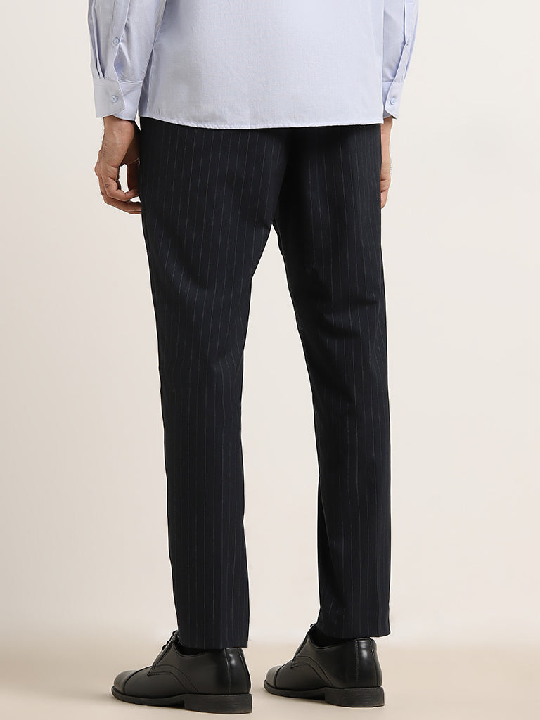 WES Formals Navy Slim Tapered-Fit Mid-Rise Trousers