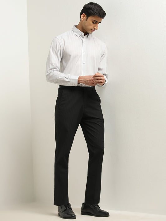 WES Formals Black Slim-Fit Mid-Rise Trousers