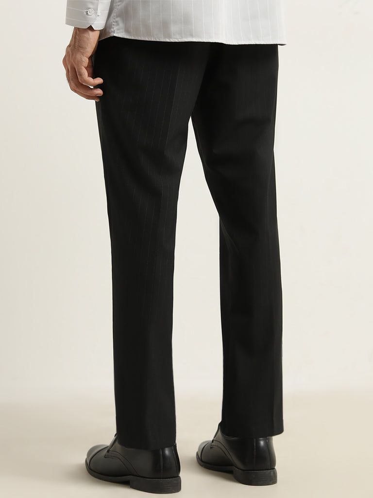 WES Formals Black Slim-Fit Mid-Rise Trousers