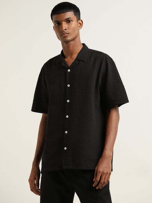 ETA Black Seersucker Relaxed-Fit Cotton Blend Shirt