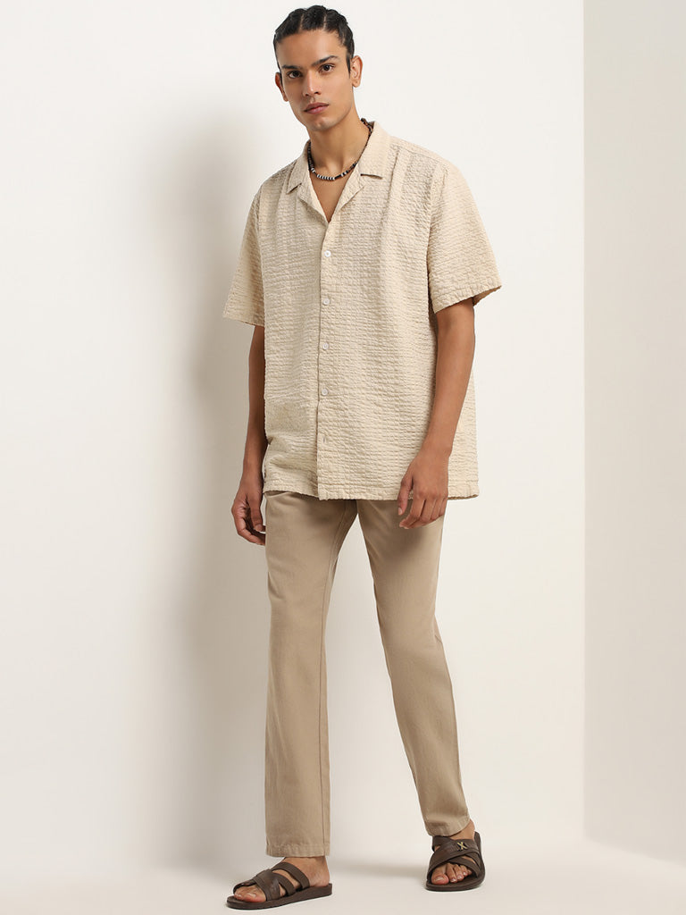 ETA Beige Waffle Textured Relaxed-Fit Cotton Shirt