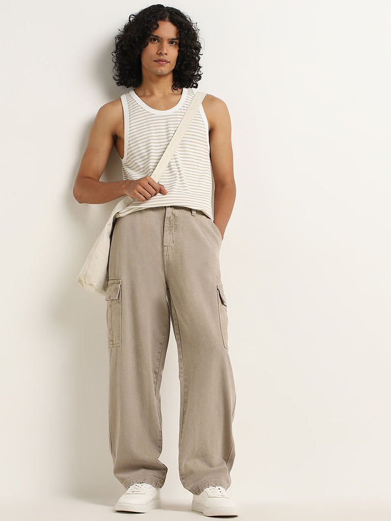 Nuon Beige Relaxed Fit Mid - Rise Jeans