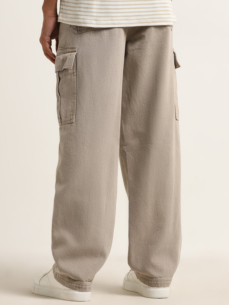 Nuon Beige Relaxed Fit Mid - Rise Jeans