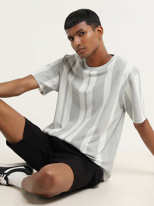 Nuon Light Grey Striped T-Shirt