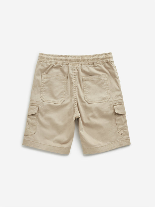 HOP Kids Taupe Mid-Rise Cargo-Style Cotton Blend Shorts