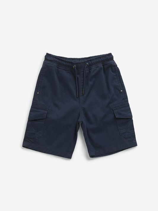 HOP Kids Navy Mid-Rise Cargo-Style Cotton Blend Shorts