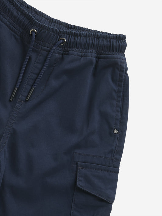HOP Kids Navy Mid-Rise Cargo-Style Cotton Blend Shorts