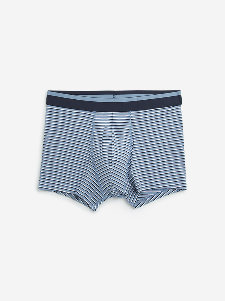 WES Lounge Blue Solid Cotton Blend Trunks - Pack of 3