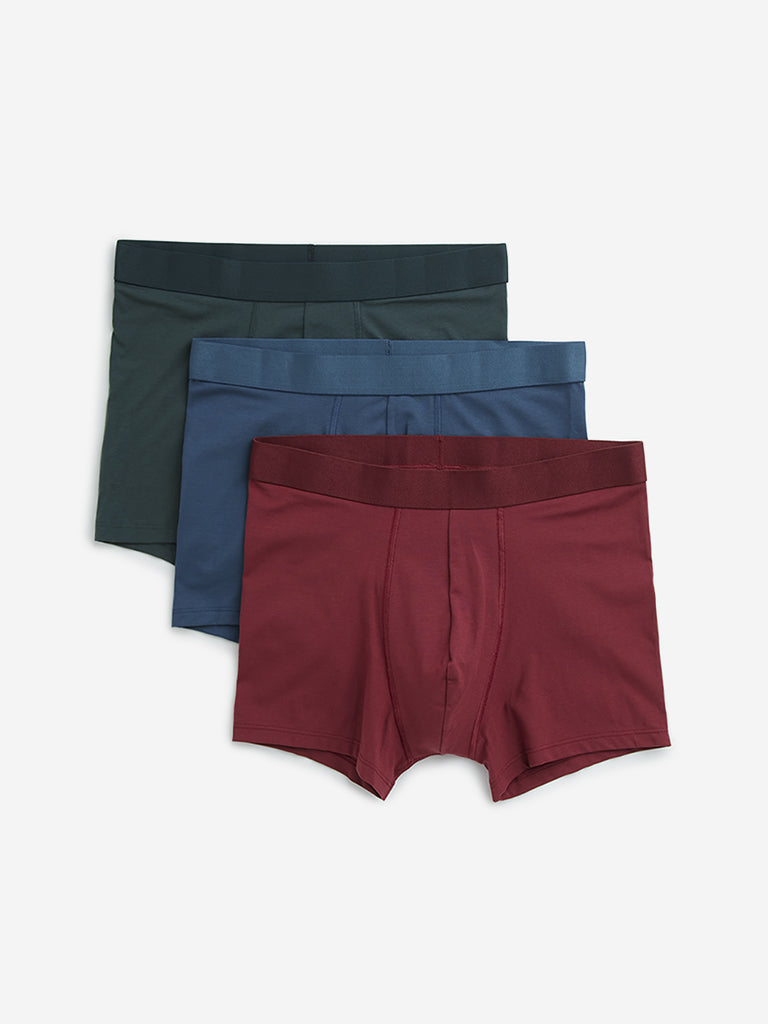 WES Lounge Teal Cotton Blend Trunks - Pack of 3