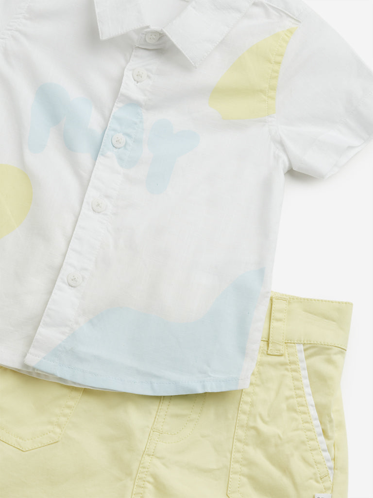 HOP Baby White Printed Shirt and Shorts Set