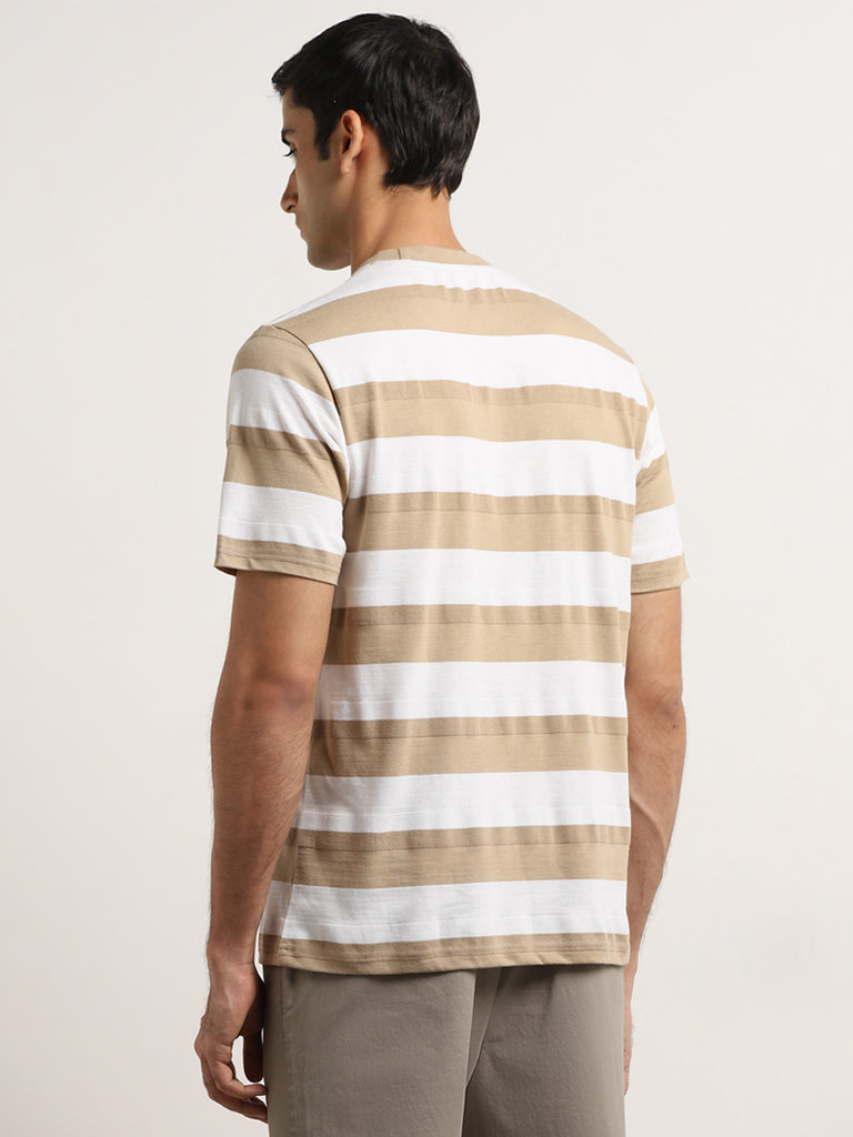 WES Lounge Beige Striped Relaxed-Fit T-Shirt