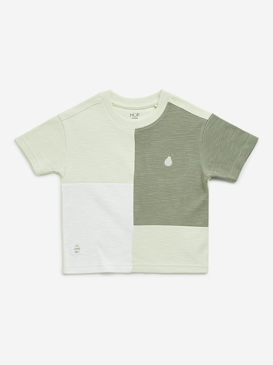 HOP Kids Sage Colour-Blocked Design Cotton T-Shirt