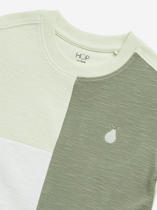 HOP Kids Sage Colour-Blocked Design Cotton T-Shirt
