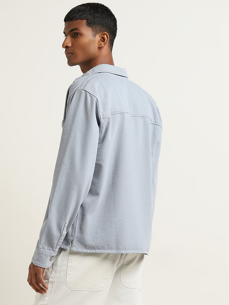 Nuon Dusty Blue Relaxed-Fit Cotton Jacket