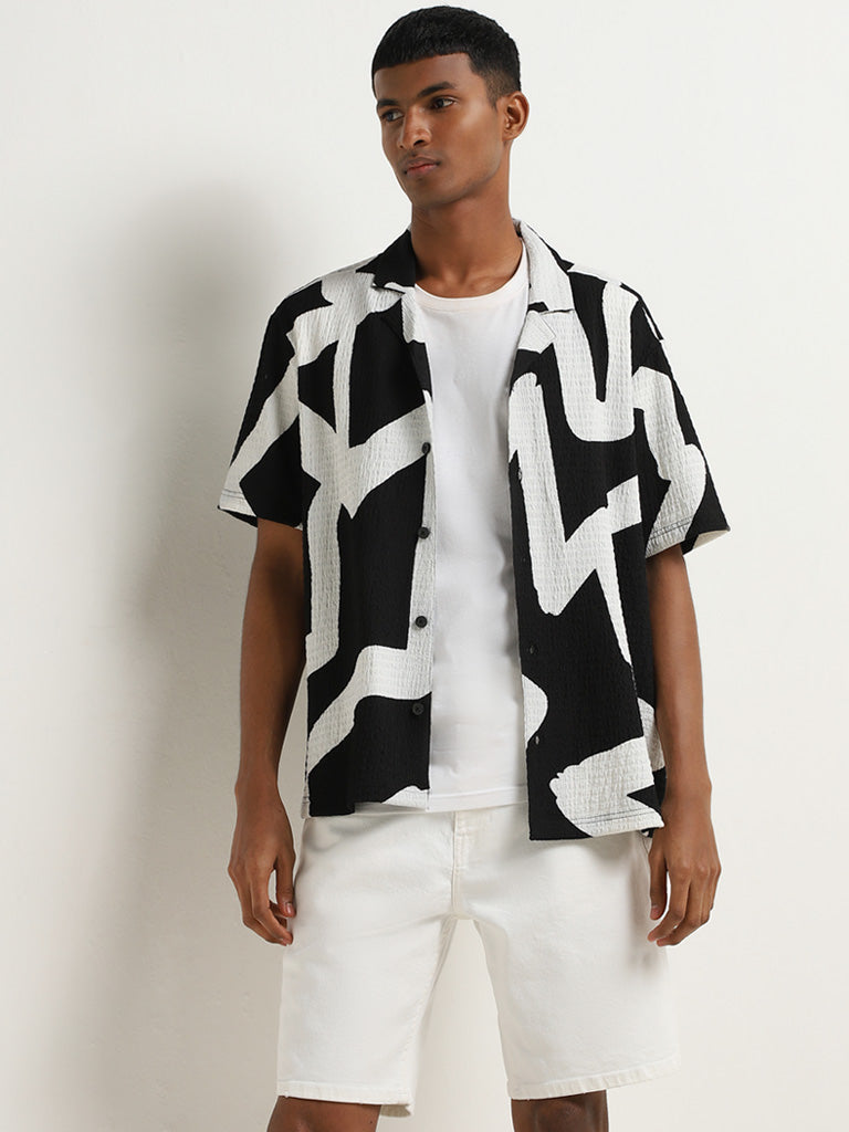 Nuon Black Abstract Design Textured Relaxed-Fit Shirt