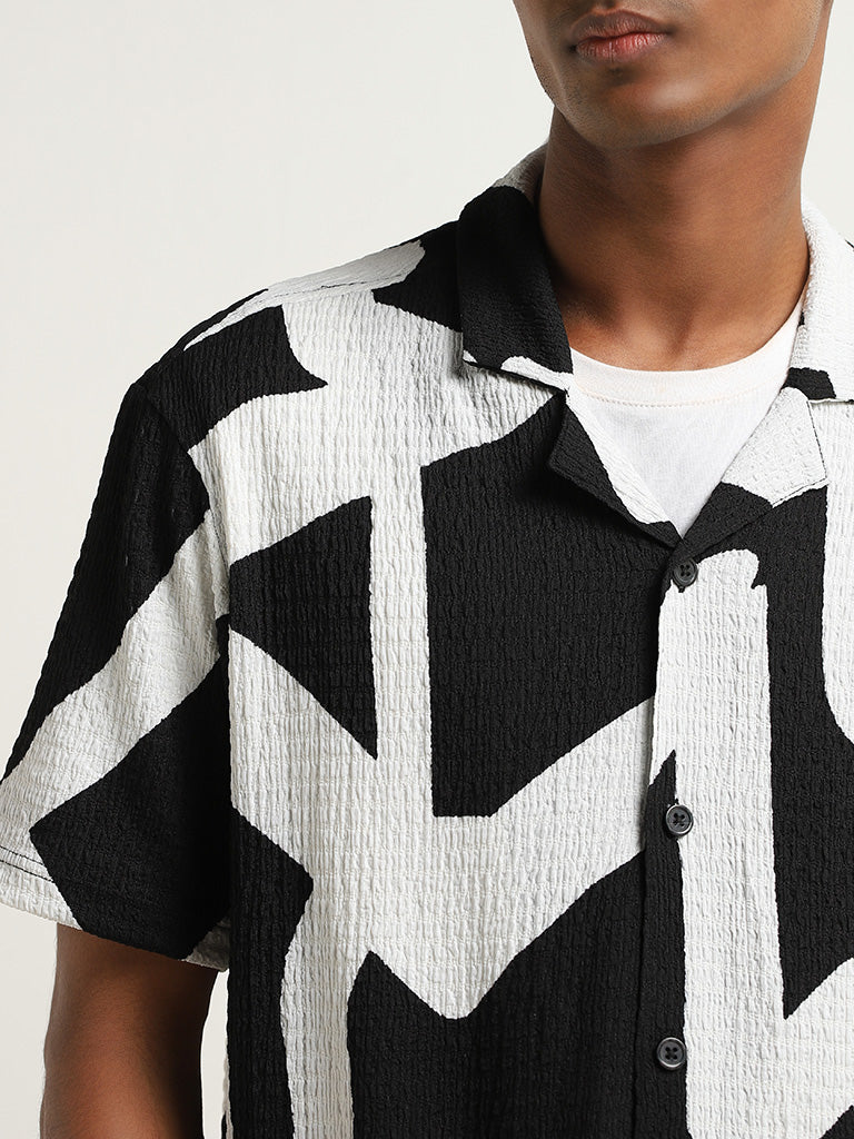 Nuon Black Abstract Design Textured Relaxed-Fit Shirt