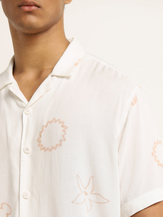 Nuon White Printed Relaxed-Fit Shirt