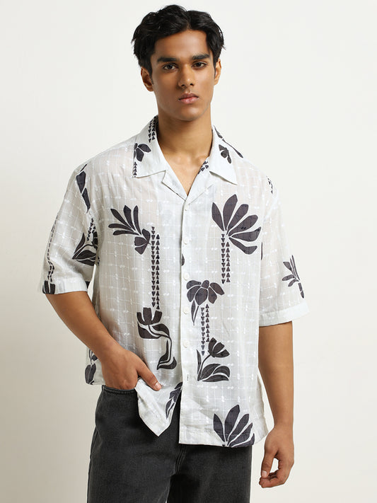 Nuon Off-White Floral Printed Relaxed-Fit Shirt