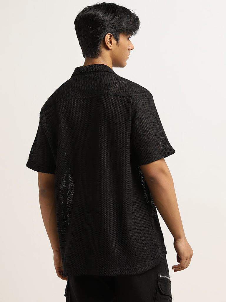 Nuon Black Knit-Textured Relaxed-Fit Shirt