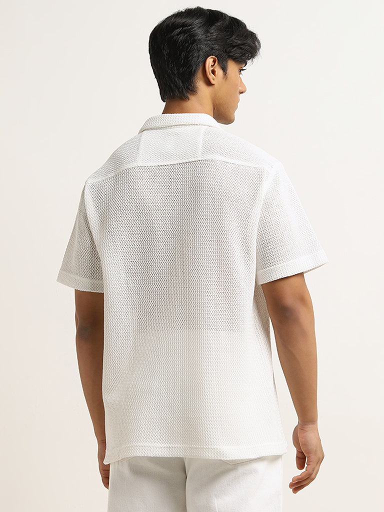 Nuon White Knit-Textured Relaxed-Fit Shirt