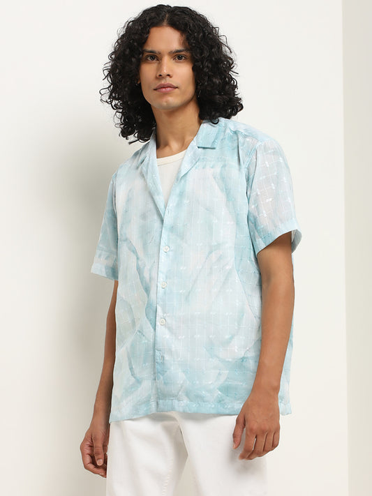 Nuon Light Blue Embroidered Relaxed-Fit Cotton Shirt