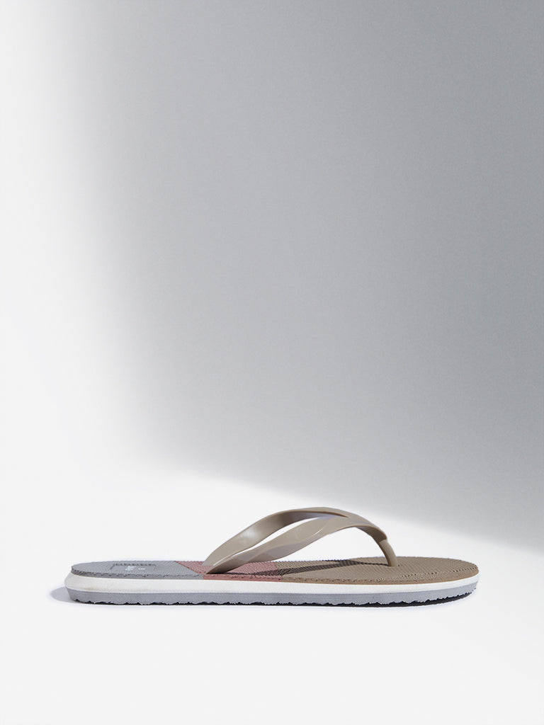 LUNA BLU Taupe Colour-Blocked Flip-Flop