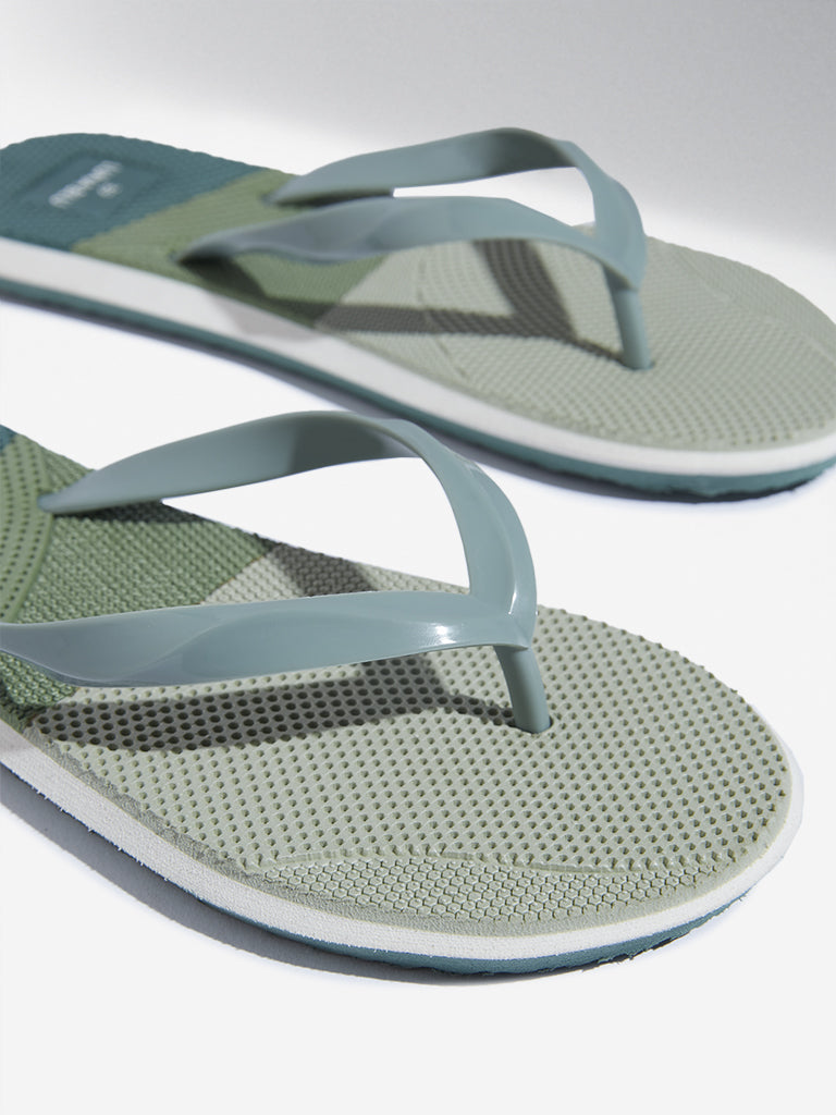 LUNA BLU Green Colour-Blocked Flip-Flop