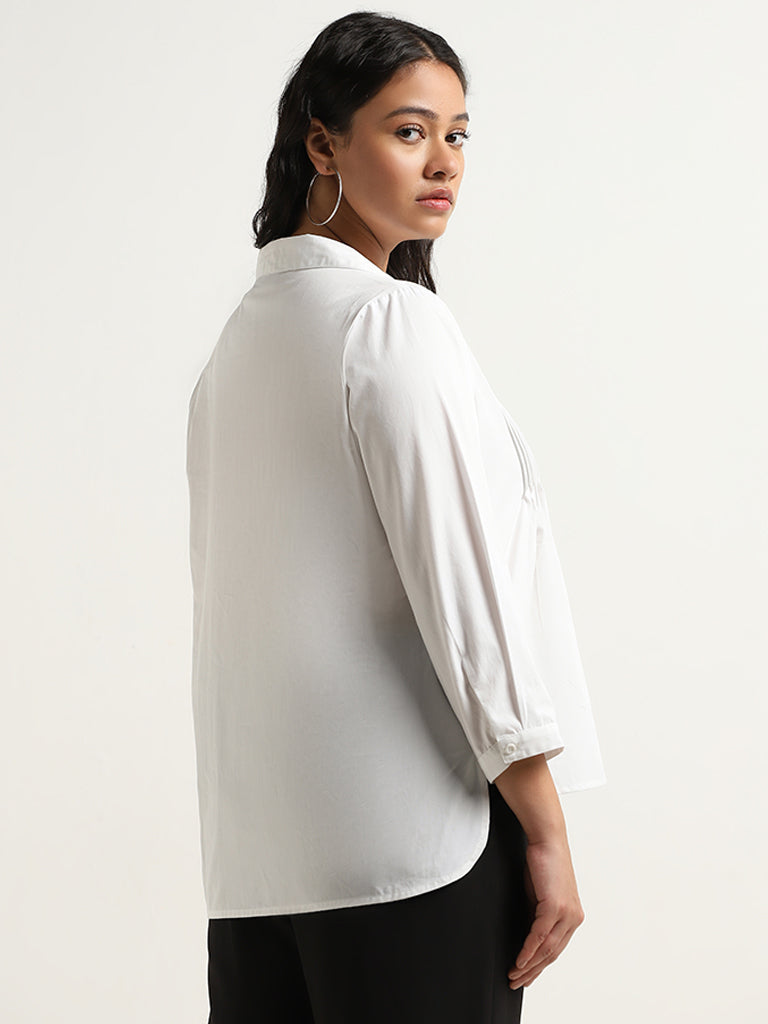 Gia White Cotton Pintuck Detailed Blouse