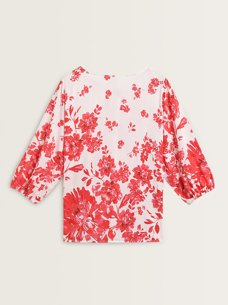 Gia Red Floral Printed Cotton Blouse