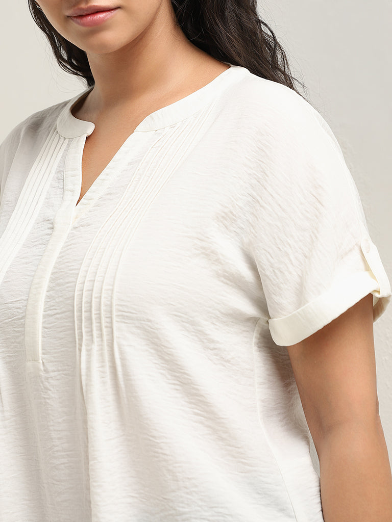 Gia White Pintuck Detailed Blouse