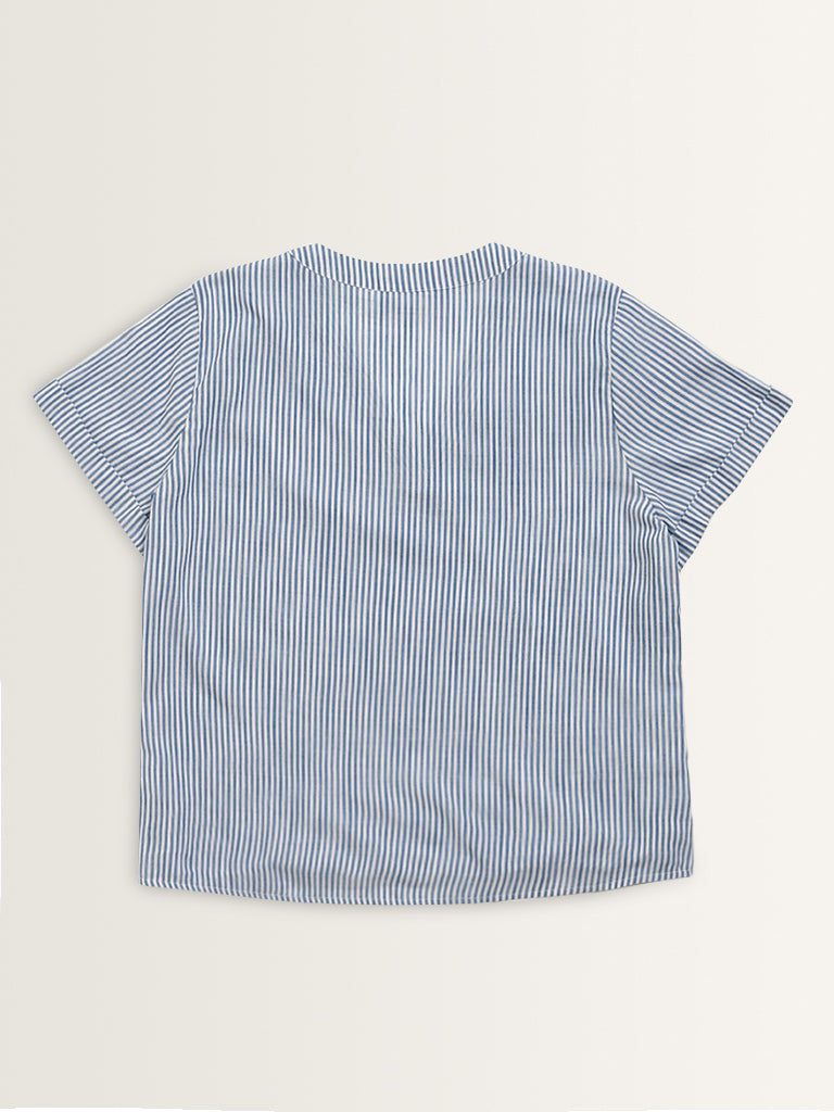 Gia Blue Striped Cotton Blouse