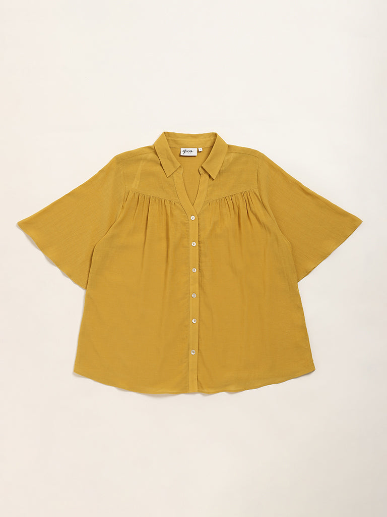 Gia Mustard Solid Cotton Shirt