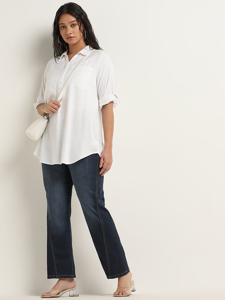 Buy Gia White Solid High Low Blouse from Westside