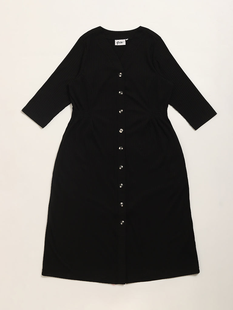 Gia Black Ribbed A-line Dress