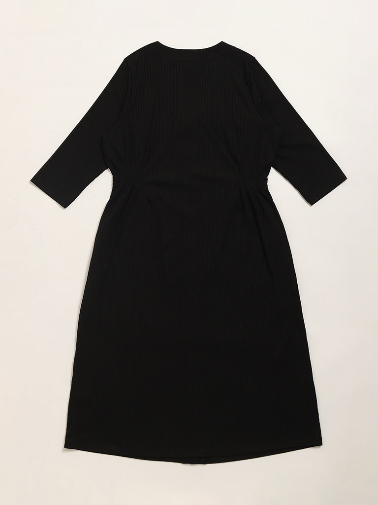 Gia Black Ribbed A-line Dress