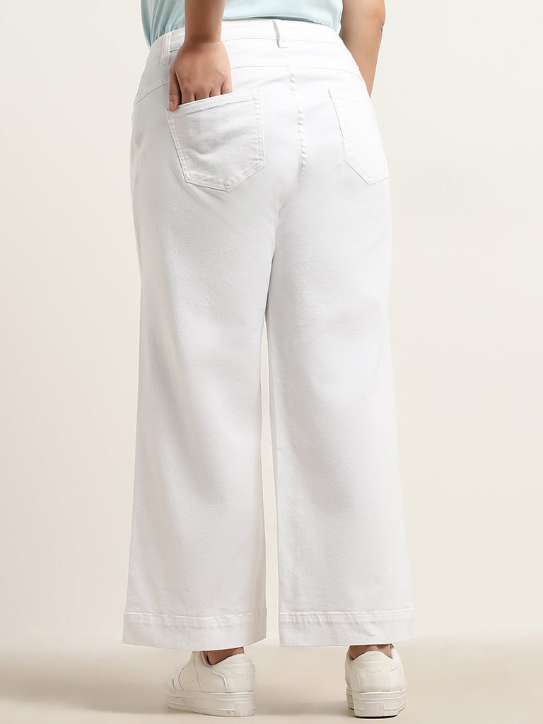 Gia White Wide Leg Fit Mid Rise Jeans