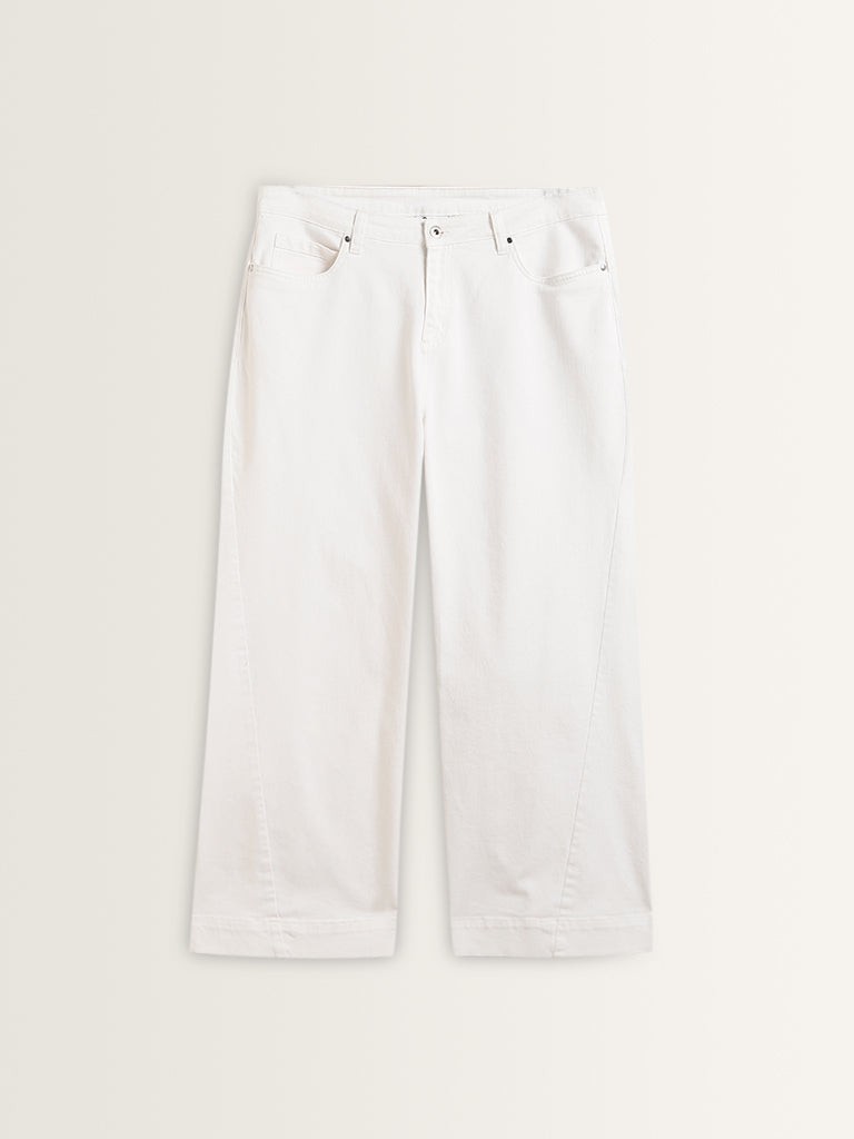 Gia White Wide Leg Fit Mid Rise Jeans