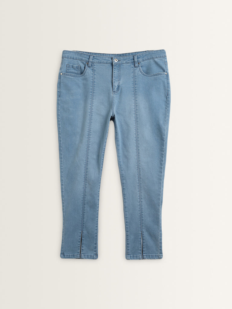 Gia Blue Seam-Detailed Mid Rise Slim - Fit Jeans