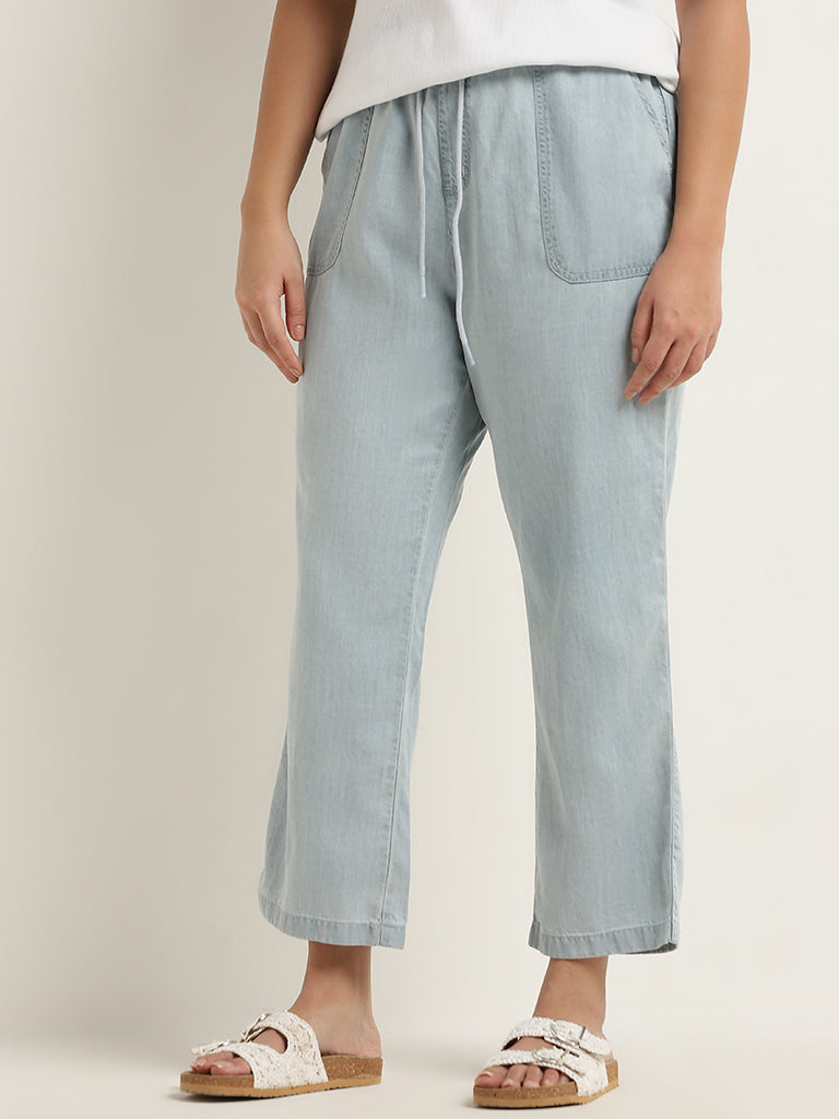 Gia Light Blue Chambray High-Rise Straight Fit Pants