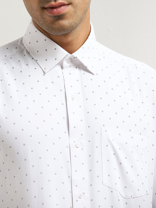 WES Formals White Polka Dot Design Relaxed-Fit Shirt
