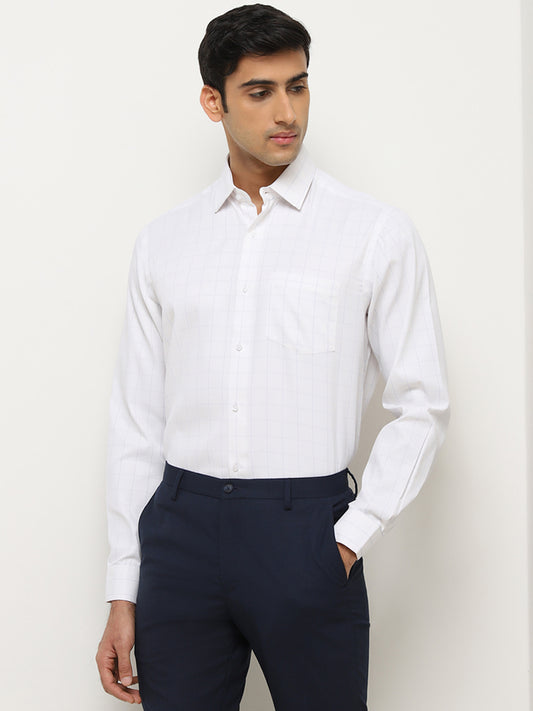 WES Formals White Checks Printed Relaxed-Fit Shirt