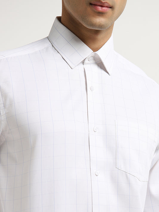 WES Formals White Checks Printed Relaxed-Fit Shirt