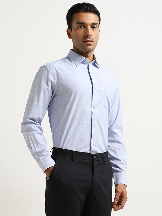 WES Formals Blue Pinstripe Design Relaxed-Fit Shirt