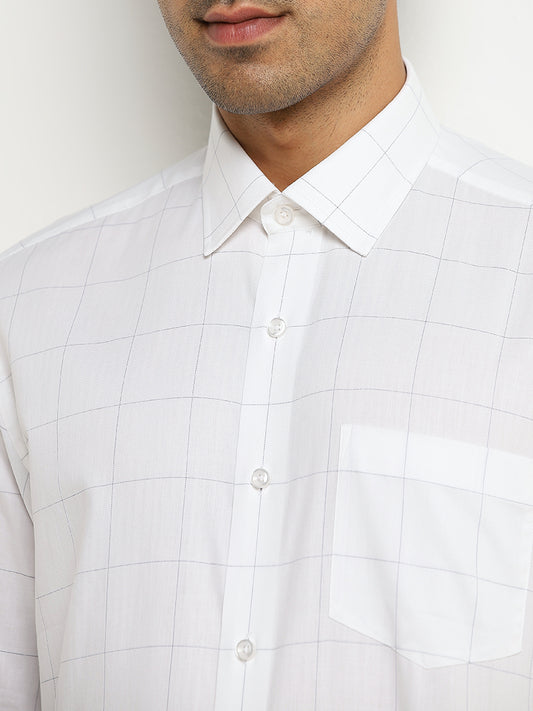 WES Formals White Checkered Print Relaxed-Fit Cotton Shirt