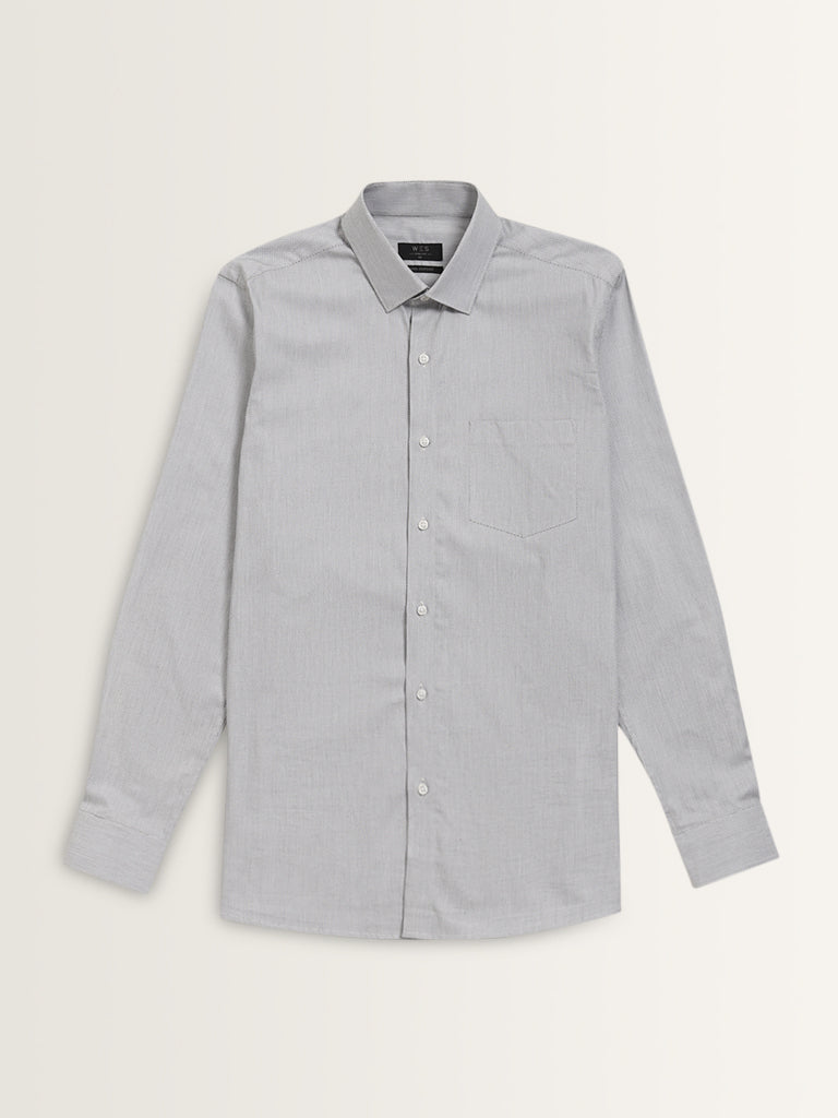 WES Formals Grey Cotton Blend Slim Fit Shirt