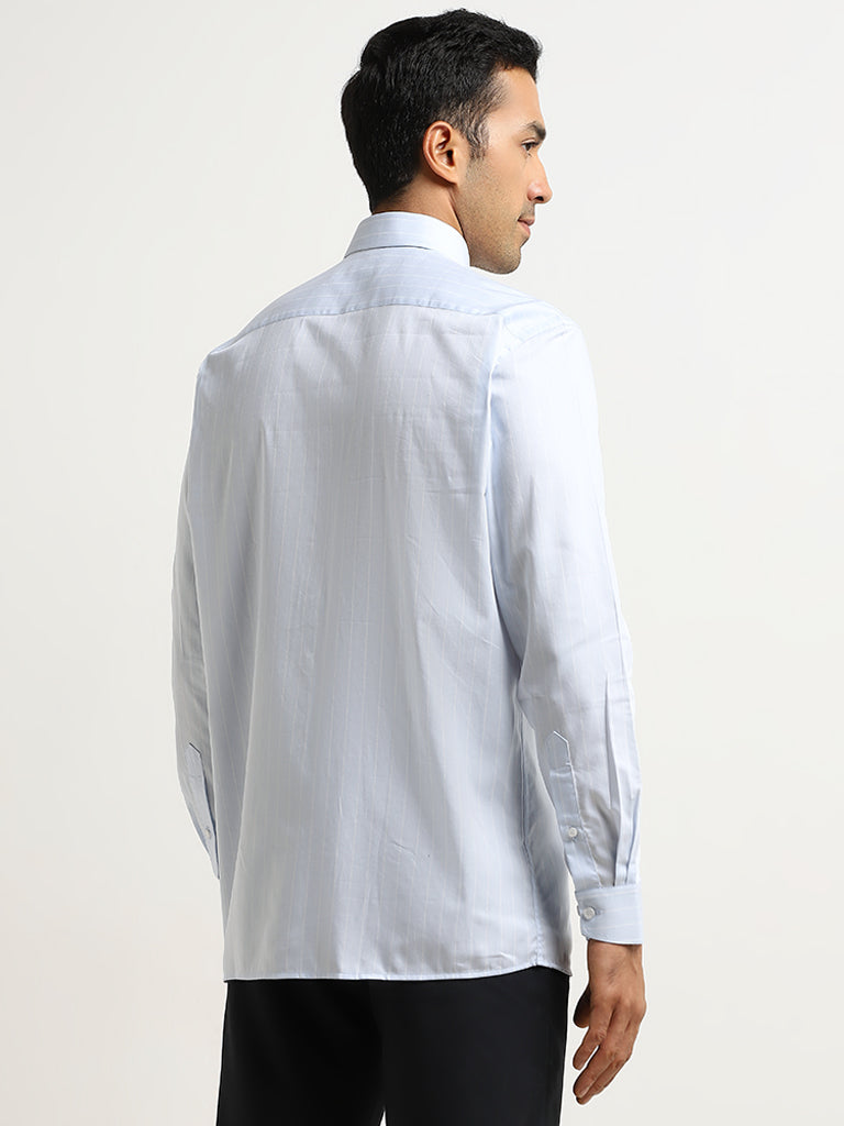 WES Formals Light Blue Pinstripe Relaxed-Fit Cotton Shirt